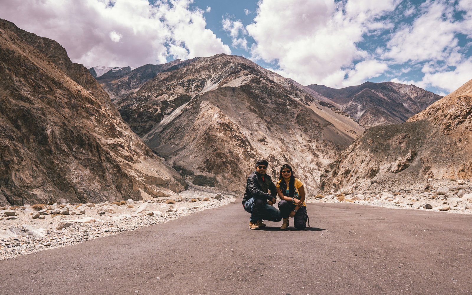 Couple on mountain road in Leh Ladakh